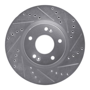 Hyundai Santa Fe Brake Rotor (1) - Front Right - R1 Concepts - Drilled & Slotted - Silver - `07-`09